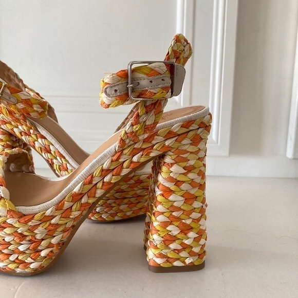 NWOT Castaner Adara Platform Raffia Yellow & Orange Braided Heels Sz 41 - Picture 3 of 9
